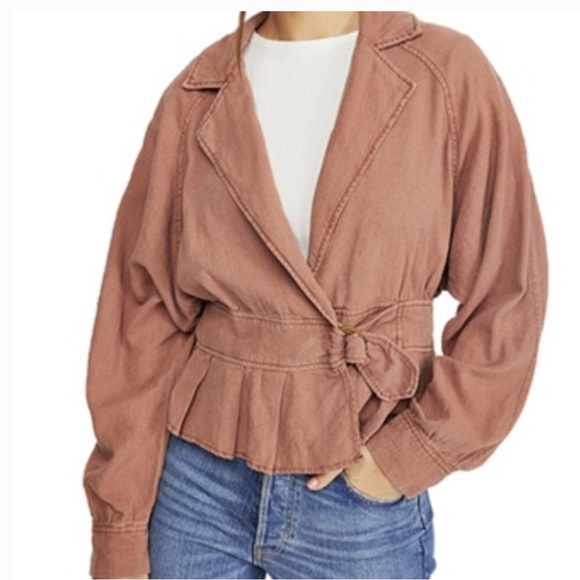 Free People linen blend Joani lightweight boho Jacket size large - Picture 2 of 11